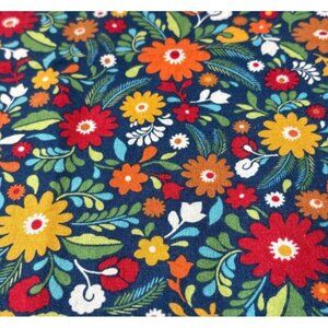 Vintage Floral Cotton Fabric 1/2 yard Blue Background Multicolor Flowers Sewing